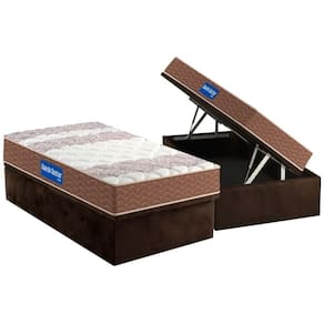 Cama Box Baú Solteiro: Colchão Espuma D28 Guarda Costas Double Face + Base Crc Suede Brown(88x188)