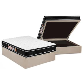 Cama Box Baú Casal: Colchão Espuma D33 Castor Black E White Air Euro Pillow + Base Clean(138X188)