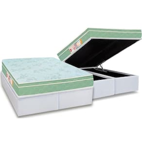 Cama Box Baú King: Colchão Espuma D33 Castor Sleep Max Euro Pillow + Base Crc Courano White(193X203)
