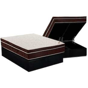 Cama Box Baú Queen: Colchão Ortopédico Ortobom Exclusive + Base Crc Suede Black(158X198)