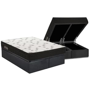 Cama Box Baú Queen: Colchão Espuma D45 Ortobom Light Saúde Ortopillow + Base Black(158X198)
