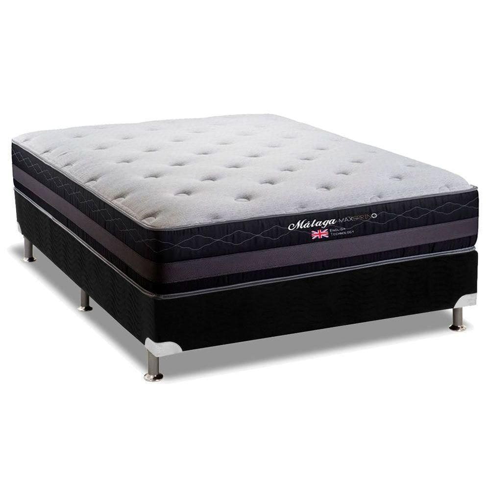 Cama Box Casal: Colchão Molas Herval Maxspring Málaga + Base Crc Suede Black(138X188)