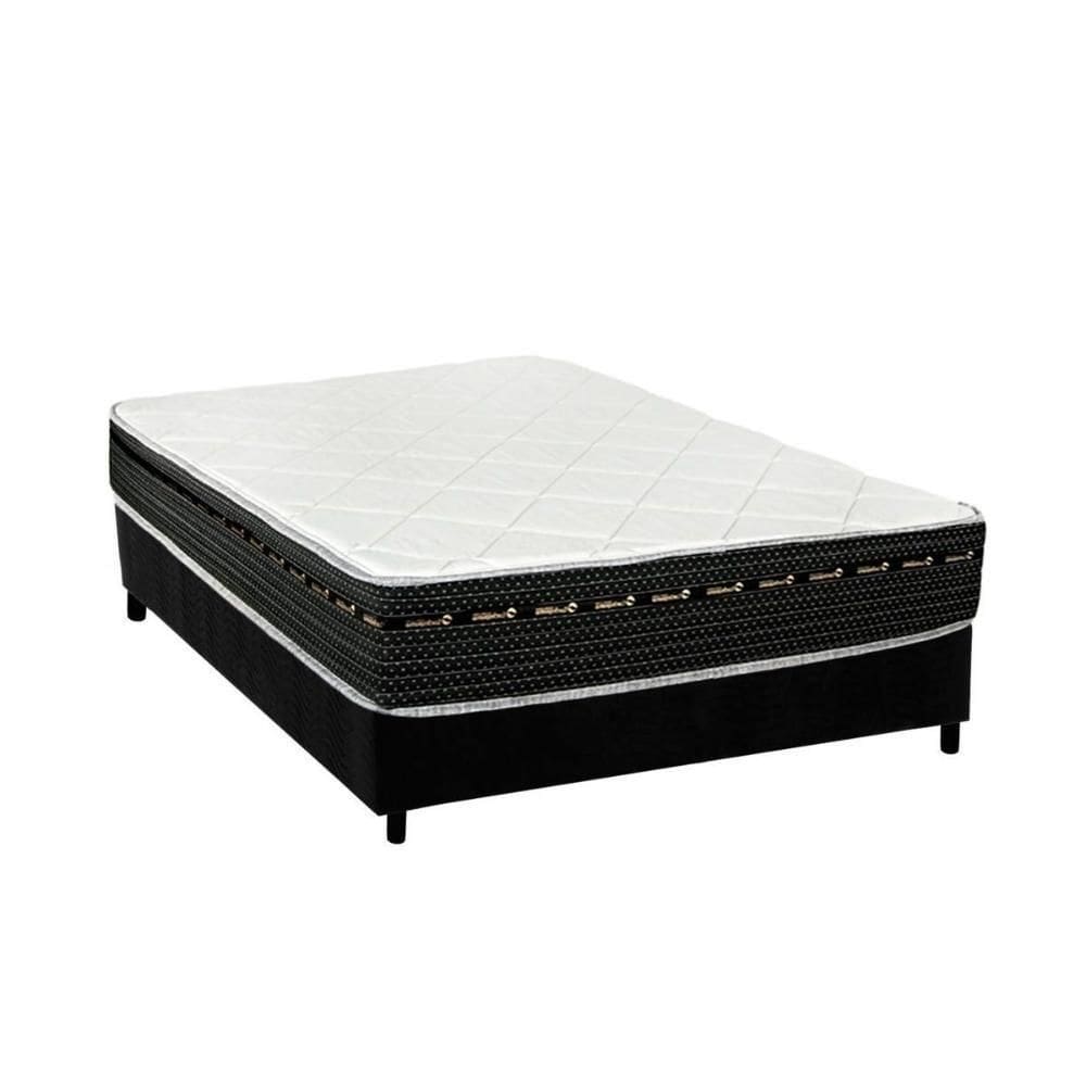 Cama Box Casal: Colchão Molas Bonnel Luckspuma Eagle Spring + Base Crc Suede Black(138X188)