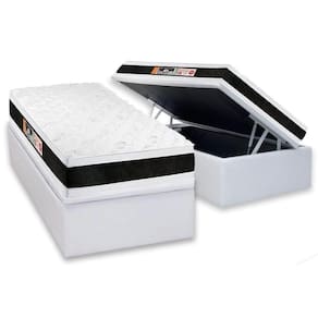 Cama Box Baú Solteiro: Colchão Black E White Air Double Face + Base Crc Courano White(88x188)