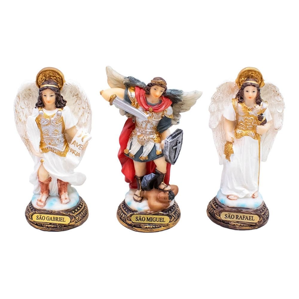 Kit Trio Três 3 Arcanjos Pequenos Em Resina - 10.5cm