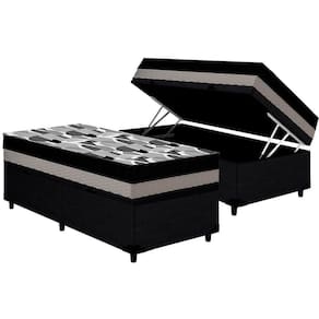 Cama Box Baú Solteiro: Colchão Ortobom Ep Iso 100 Double Face + Base Crc Couranoblack