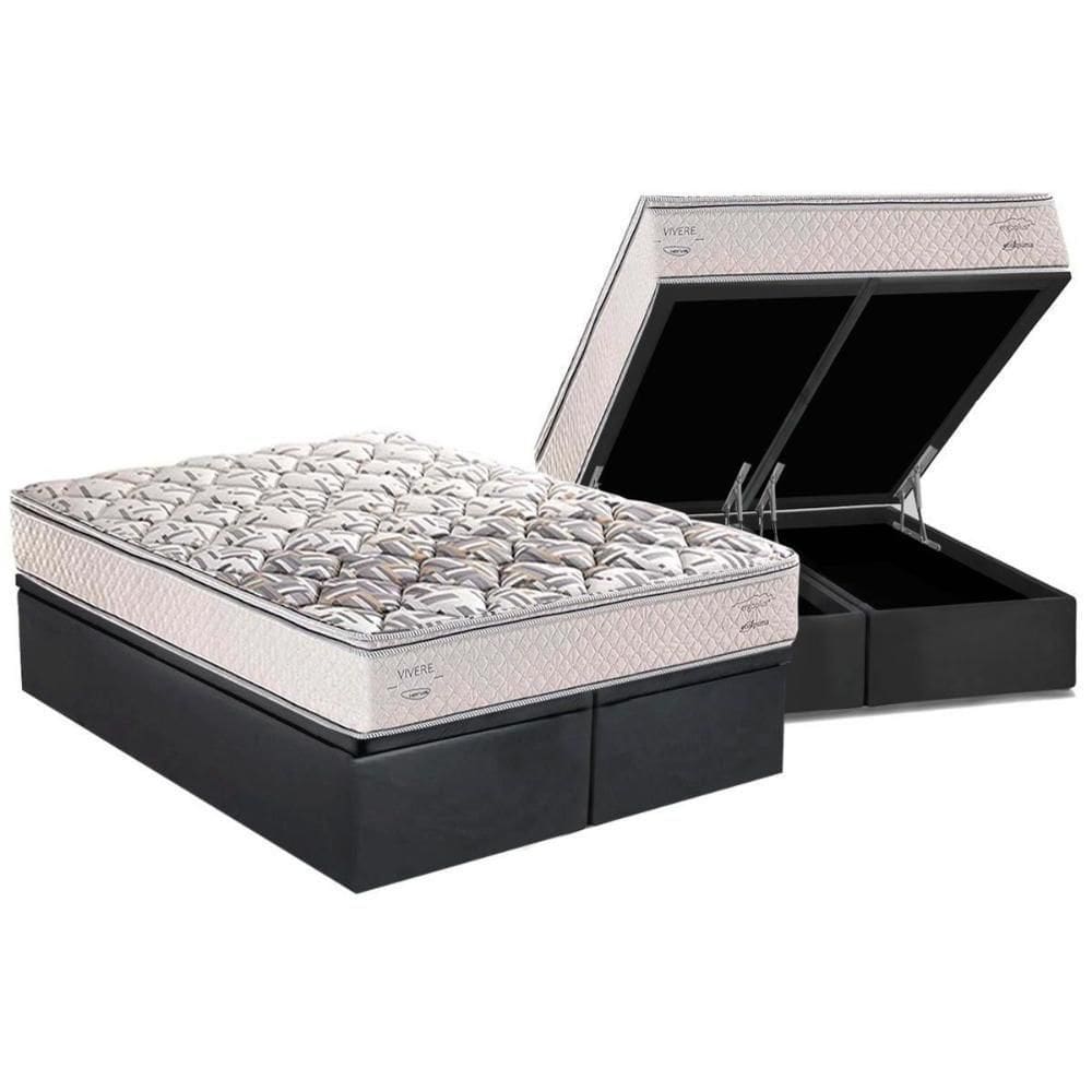 Cama Box Baú Queen: Colchão Anatômico Herval Ergoplus/Ep + Base Crc Suede Gray(158X198)
