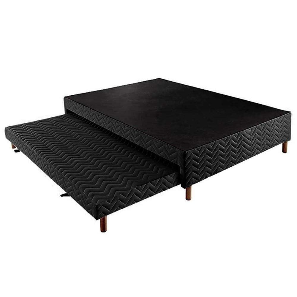 Cama Box Base C-auxiliar Universal Casal Sommier Rústico Bordado Black (138x188x30) - Paropas