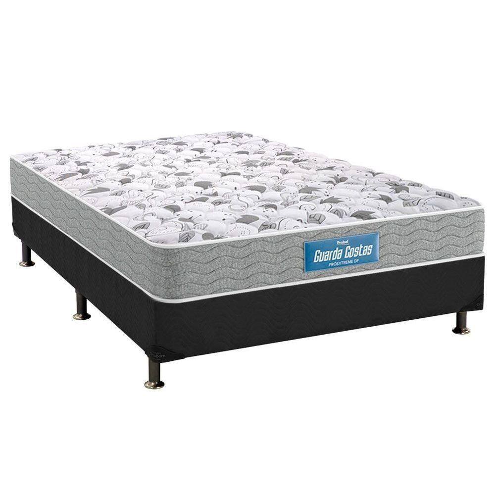 Cama Box Casal: Colchão Espuma D45 Probel Guarda Costas Plus + Base Crc Suede Gray(138X188)