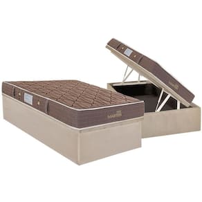 Cama Box Baú Solteiro: Colchão Molas Bonnel Herval Suite Master + Base Crc Suede Clean(88x188)