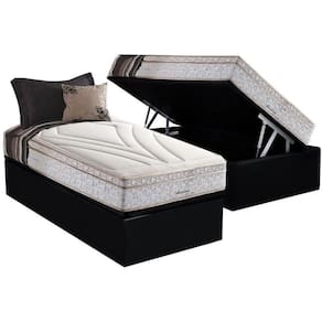 Cama Box Baú Solteiro: Colchão Molas Herval Maxspring American + Base Crc Suede Black(88x188)