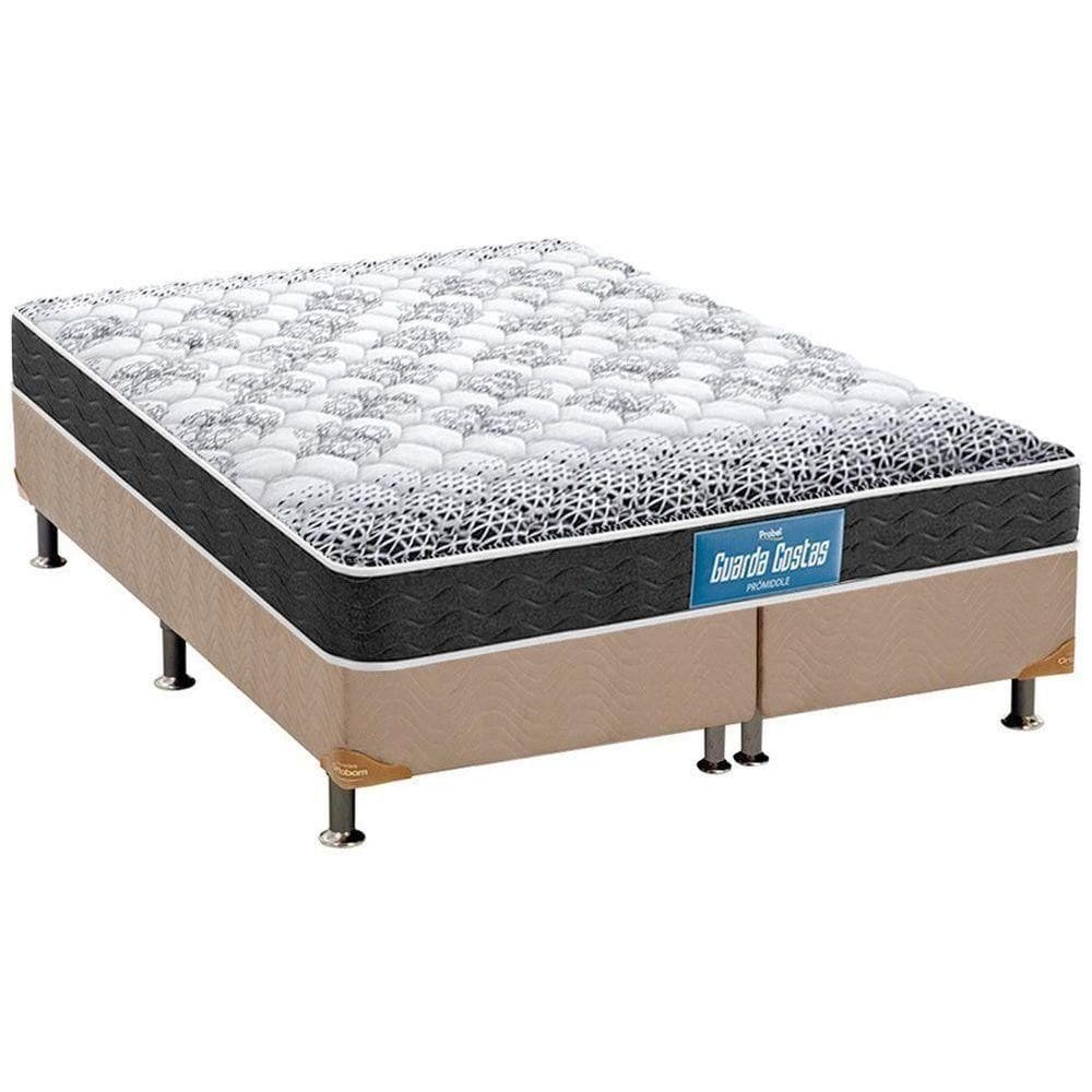 Cama Box Queen: Colchão Espuma Probel D28/Ep Guarda Costas Plus + Base Suede Clean(158X198)