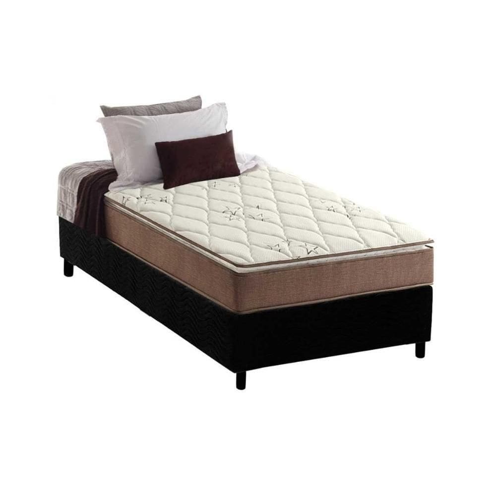 Cama Box Solteiro: Colchão Anatômico Anjos D28- Ag65 Star + Base Crc Suede Black(88x188)