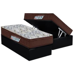 Cama Box Baú Solteiro: Colchão Anatômico Ortobom D45 / Ep Iso 150 Mega Firme + Base Crc Suede Black(88x188)