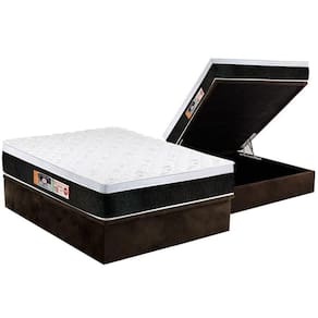 Cama Box Baú Casal: Colchão Espuma D45 Castor Black E White Air Euro PillowBase Suede Brown(138x188)