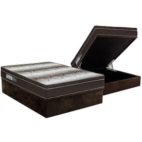 Cama Box Baú Casal: Colchão Ortopédico Ortobom Light + Base Crc Suede Brown(138X188)