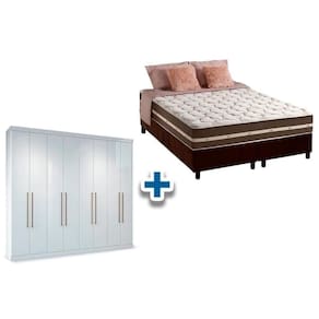 Cama Box Casal + Colchão Classic + Guarda Roupa Master Vip 8.4 Branco
