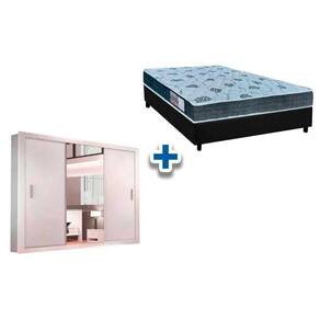 Cama Box Casal + Colchão D45 Cecina + Guarda Roupa Veneza Luxo Branco