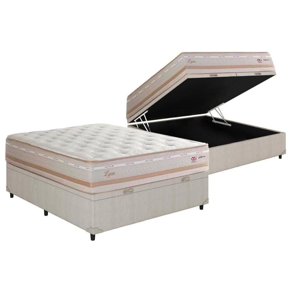 Cama Box Baú Casal: Colchão Molas Herval Maxspring Lyon + Base Crc Courano Clean(138X188)