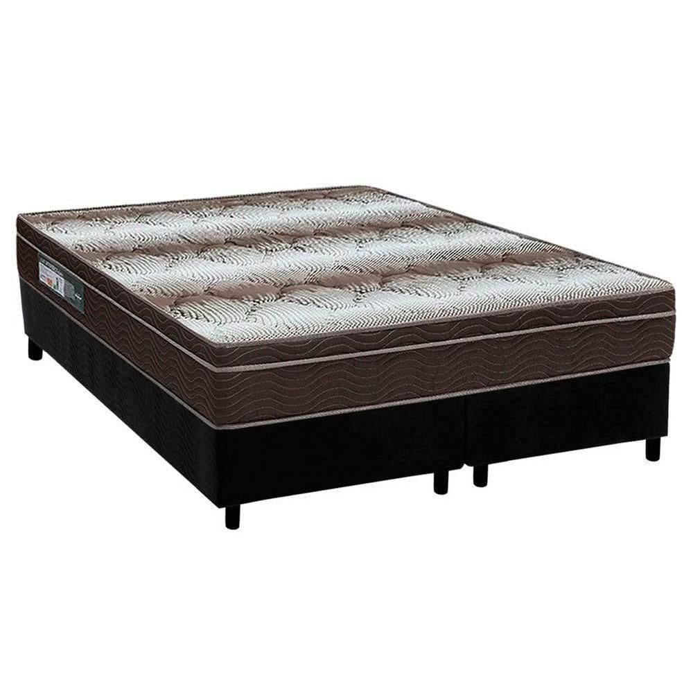 Cama Box Queen: Colchão Ortopédico Ortobom Light Ortopillow + Base Crc Suede Black(158X198)