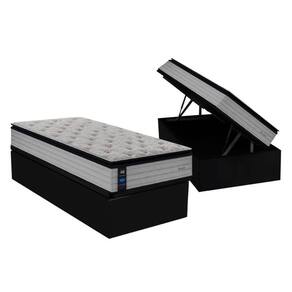 Cama Box Baú Solteiro: Colchão Molas Sealy Posturepedic Passion + Base Crc Suede Preto(88x188)