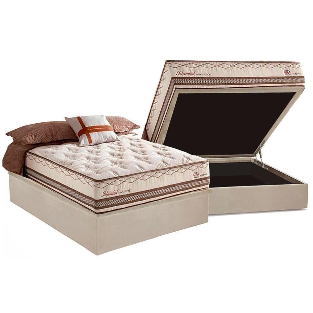 Cama Box Baú Casal: Colchão Molas Herval Maxspring Istambul + Base Crc Suede Clean(138x188)