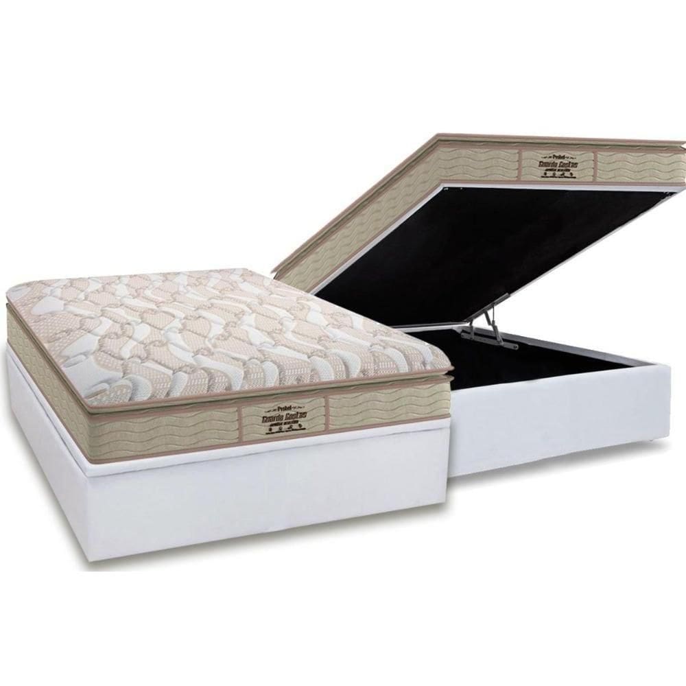Cama Box Baú Casal: Colchão Anatômico Probel D33/Ag65 Resistence Pillow Top+Base White(138X188)