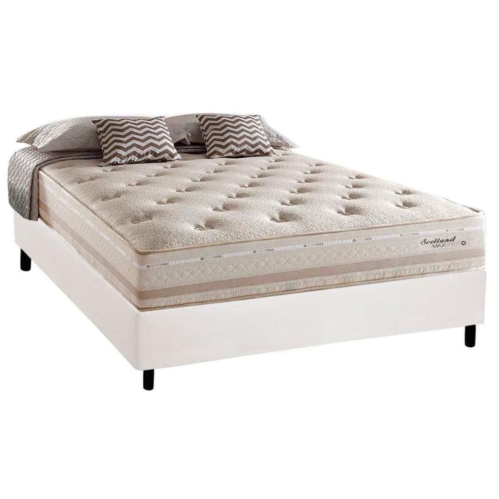 Cama Box Casal: Colchão Molas Herval Maxspring Scotland + Base Crc Courano White(138X188)