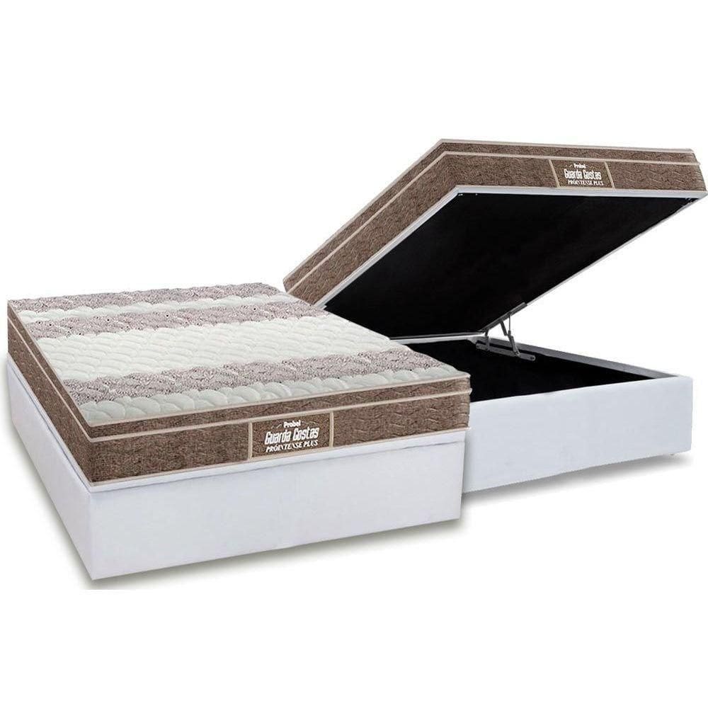 Cama Box Baú Colchão Ortopédico Probel D / Ep Guarda Costas Próintense PlusBase Courano White