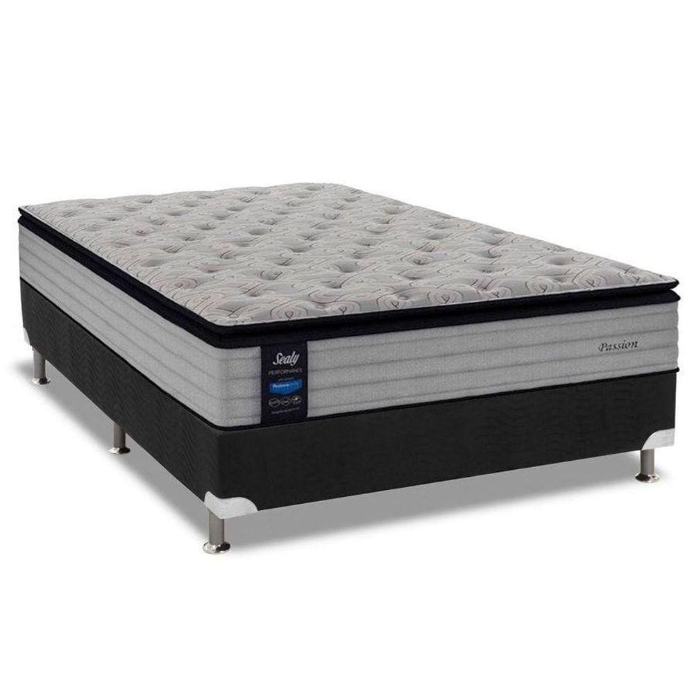 Cama Box Casal: Colchão Molas Sealy Posturepedic Passion + Base Crc Suede Black(138X188)