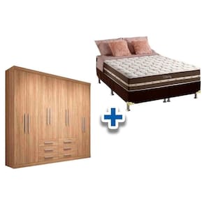 Cama Box Casal + Colchão Classic + Guarda Roupa Master 8.6 Atacama