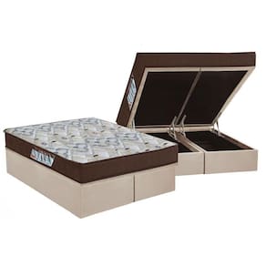 Cama Box Baú Queen: Colchão Ortopédico Ortobom D45 / Ep Iso 150 Mega FirmeBase Suede Clean(158x198)