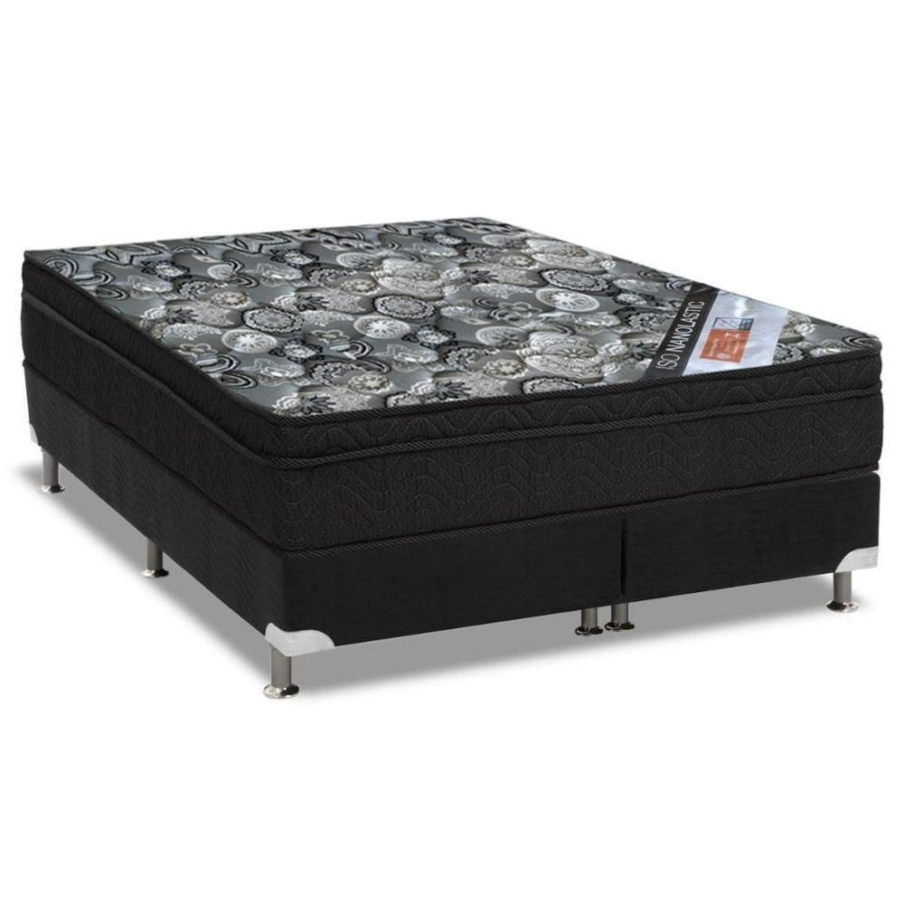 Cama Box Queen: Colchão Molas Bonnel Ortobom Nanolastic Iso Firme + Base Crc Suede Black(158x198)