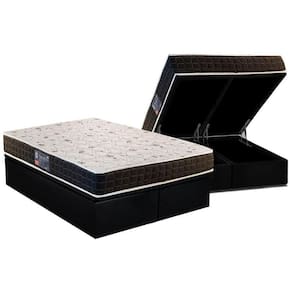 Cama Box Baú Queen: Colchão Espuma Anjos D28 / Ag65 Pantanal + Base Crc Suede Black(158x198)