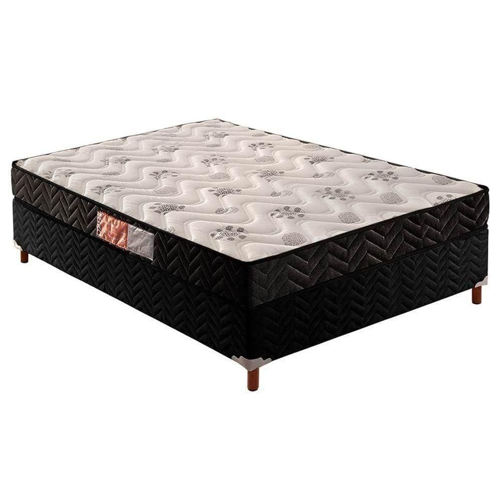 Cama Box Casal: Colchão Espuma D45 Paropas Pasquale Black + Base Crc Suede Black(138X188)