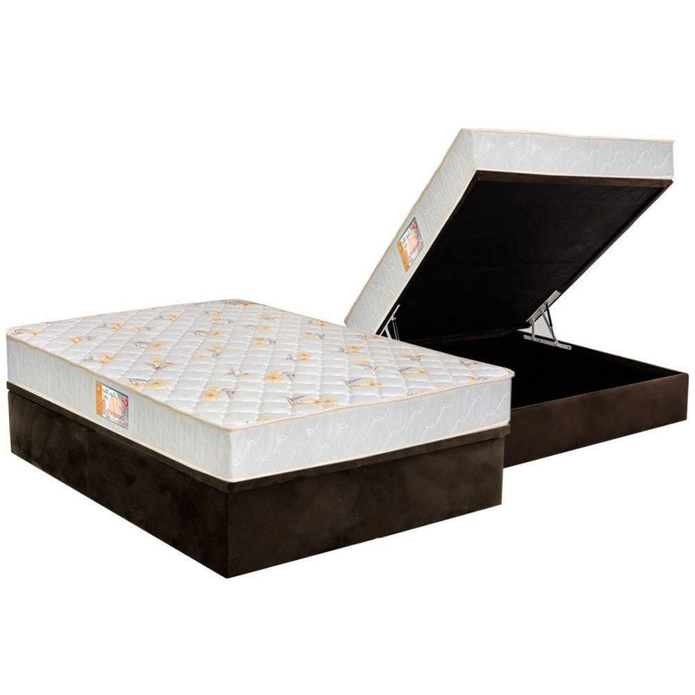 Cama Box Baú Casal: Colchão Espuma Castor D28 Sleep Max Duplo + Base Crc Suede Brown(138X188)