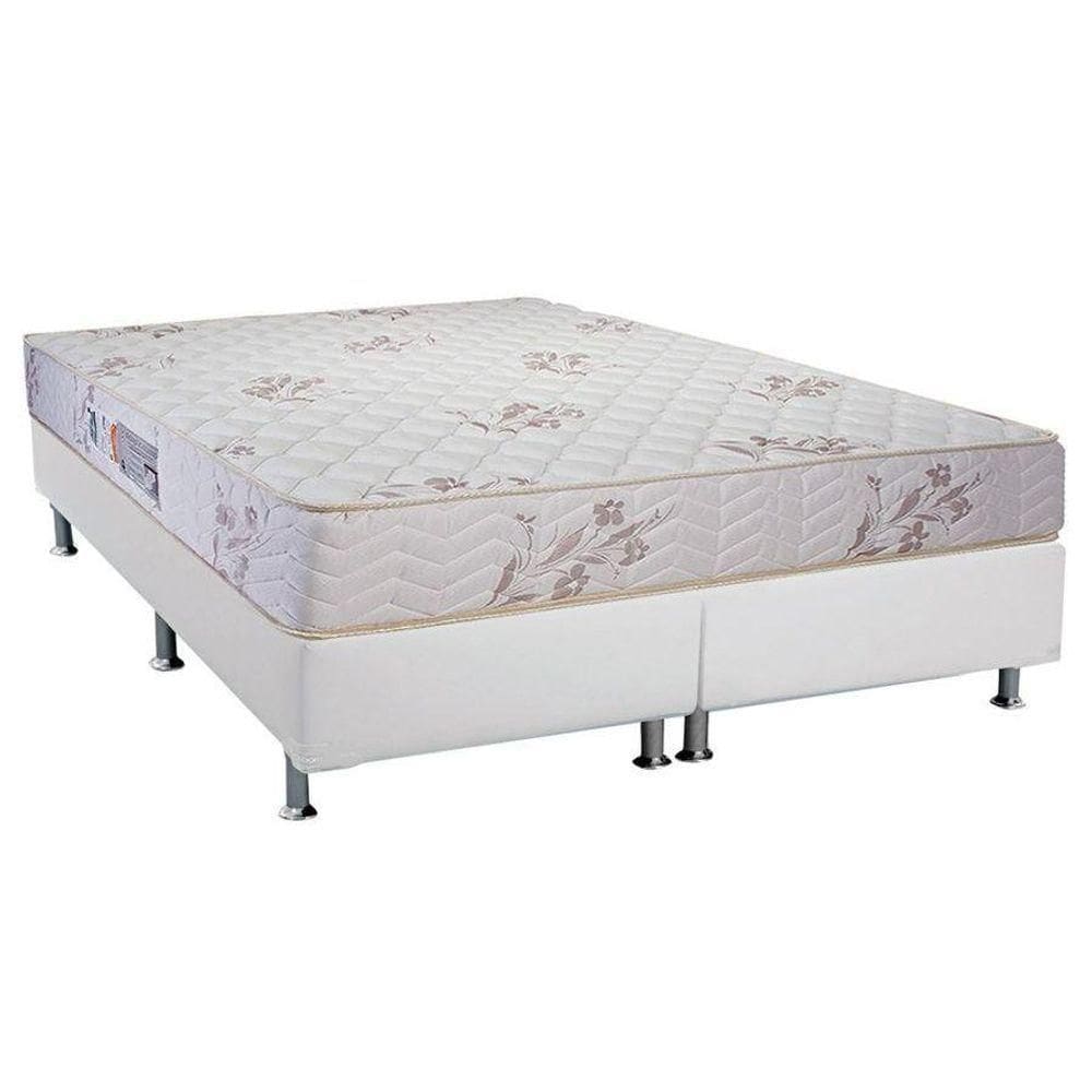 Cama Box Queen: Colchão Espuma D45 Luckspuma Gran Luck Floral Pró SaúdeBase Courano White(158x198)