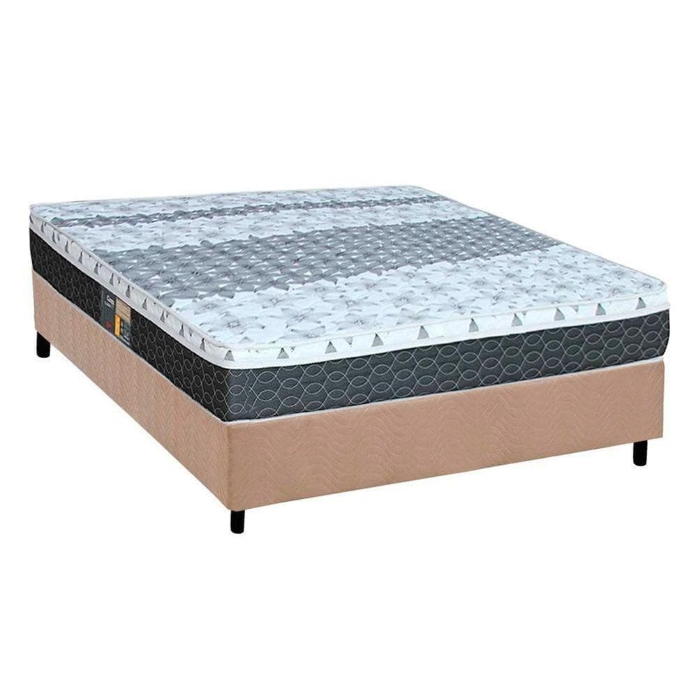 Cama Box Casal: Colchão Molas Bonnel Castor System Class + Base Crc Suede Clean(138X188)
