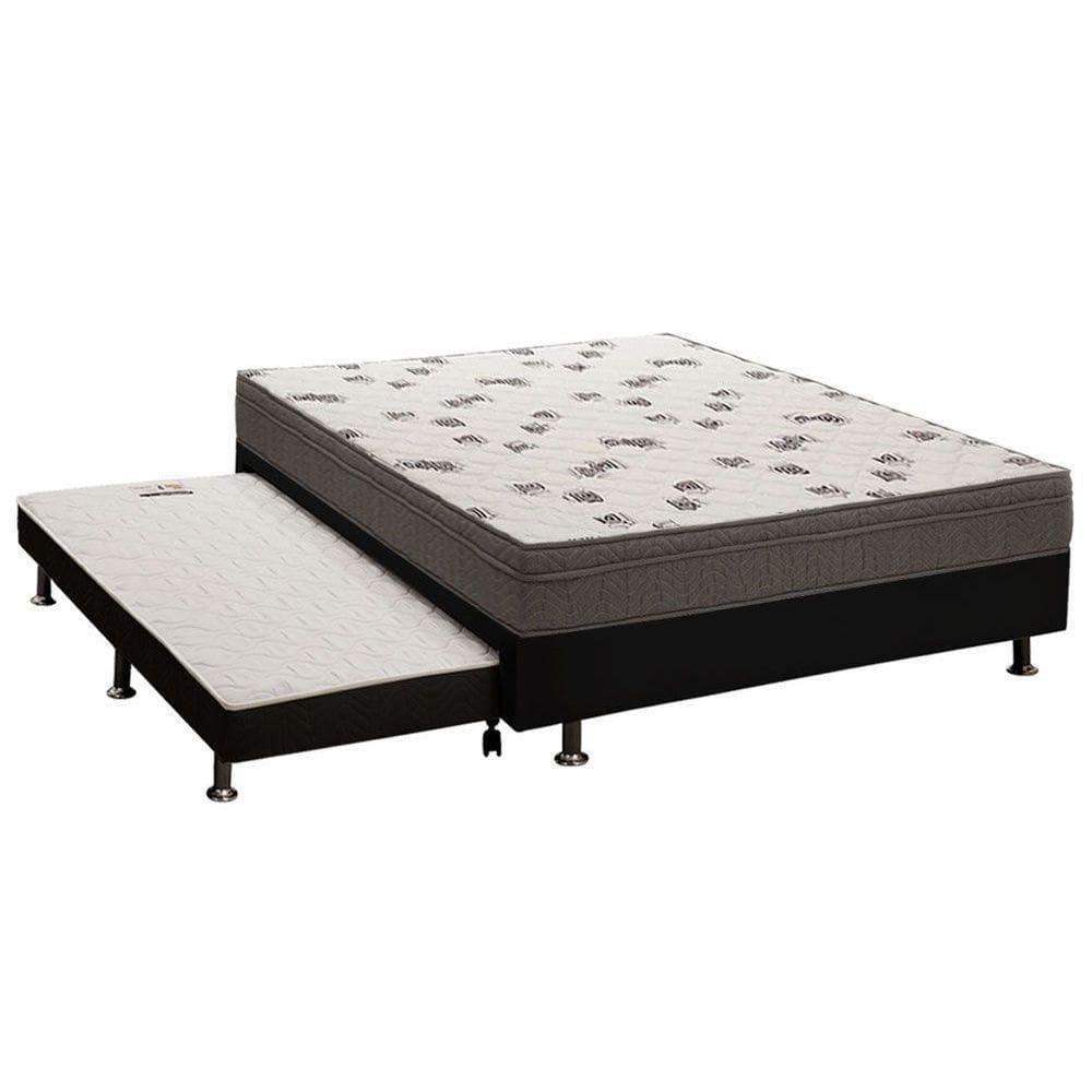 Cama Box C/Auxiliar Casal: Colchão Espuma Ortobom D45 Light + Base Crc Courano Black(138X188)
