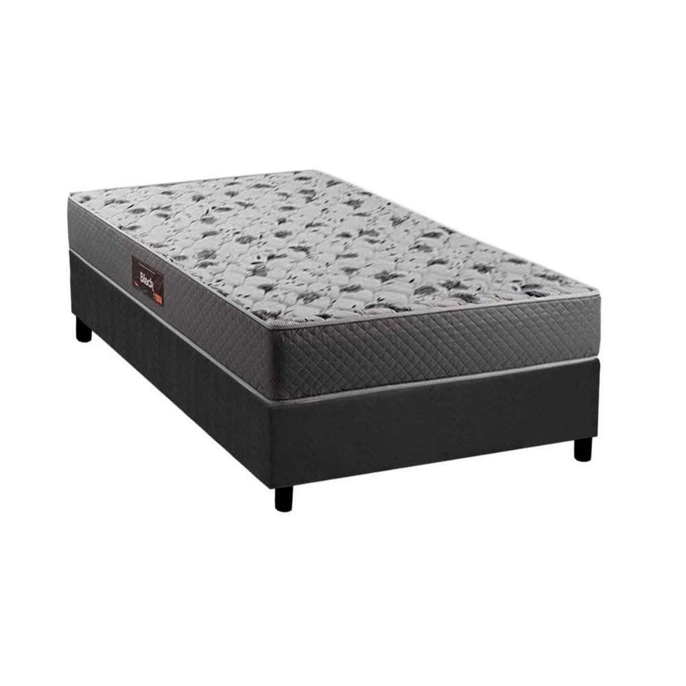 Cama Box Solteiro: Colchão Ortopédico Herval D28-ag65 Black + Base Crc Suede Gray(88x188)