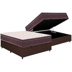 Cama Box Baú Casal: Colchão Espuma Ortobom D28 Airtech 60 Euro PillowBase Courano Brown(138x188)