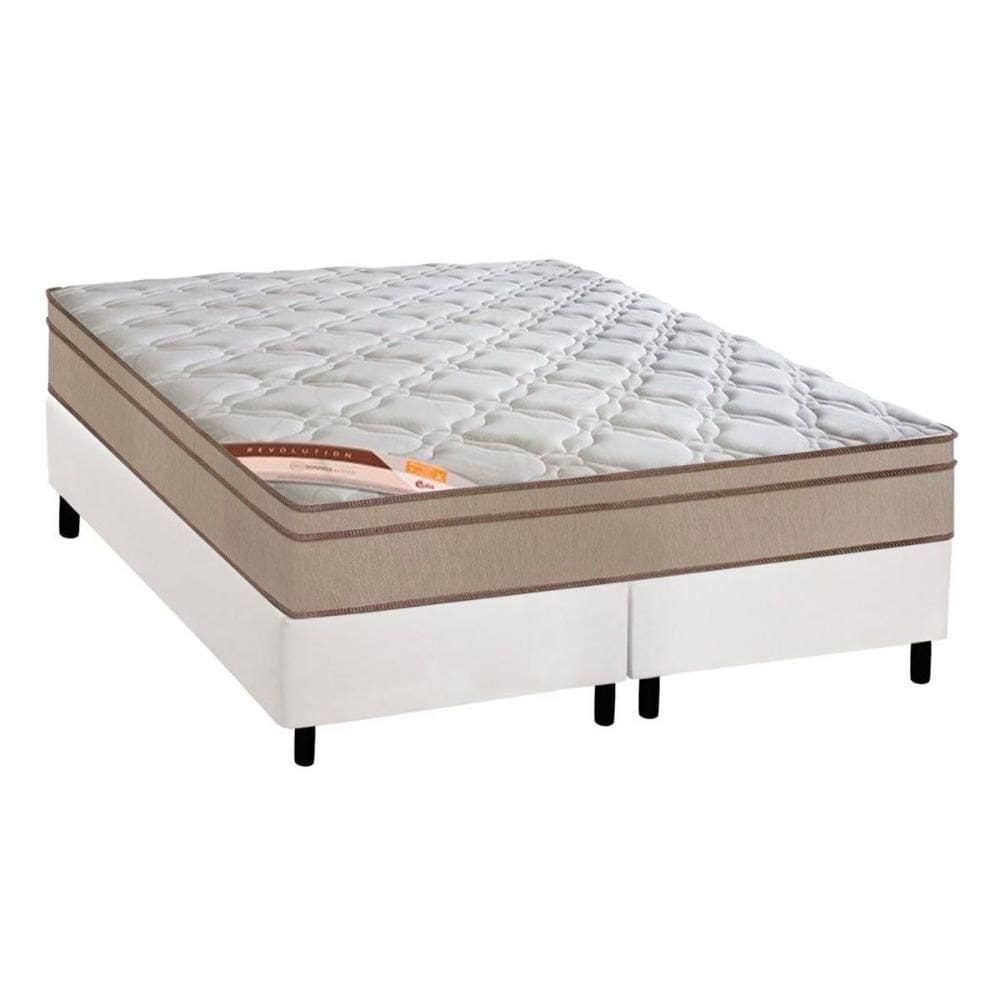 Cama Box Queen: Colchão Molas Bonnel Castor Revolution + Base Crc Courano White(158X198)