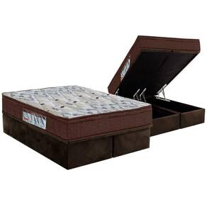 Cama Box Baú Queen: Colchão Anatômico Ortobom D45 / Ep Iso 150 Mega Firme + Base Brown(158X198)