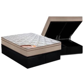 Cama Box Baú Queen: Colchão Molas Bonnel Castor Revolution + Base Crc Suede Black(158X198)