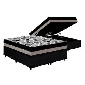 Cama Box Baú Queen: Colchão Anatômico Ortobom D33 / Ep Iso 100 Double Face + Baseblack(158X198X20)