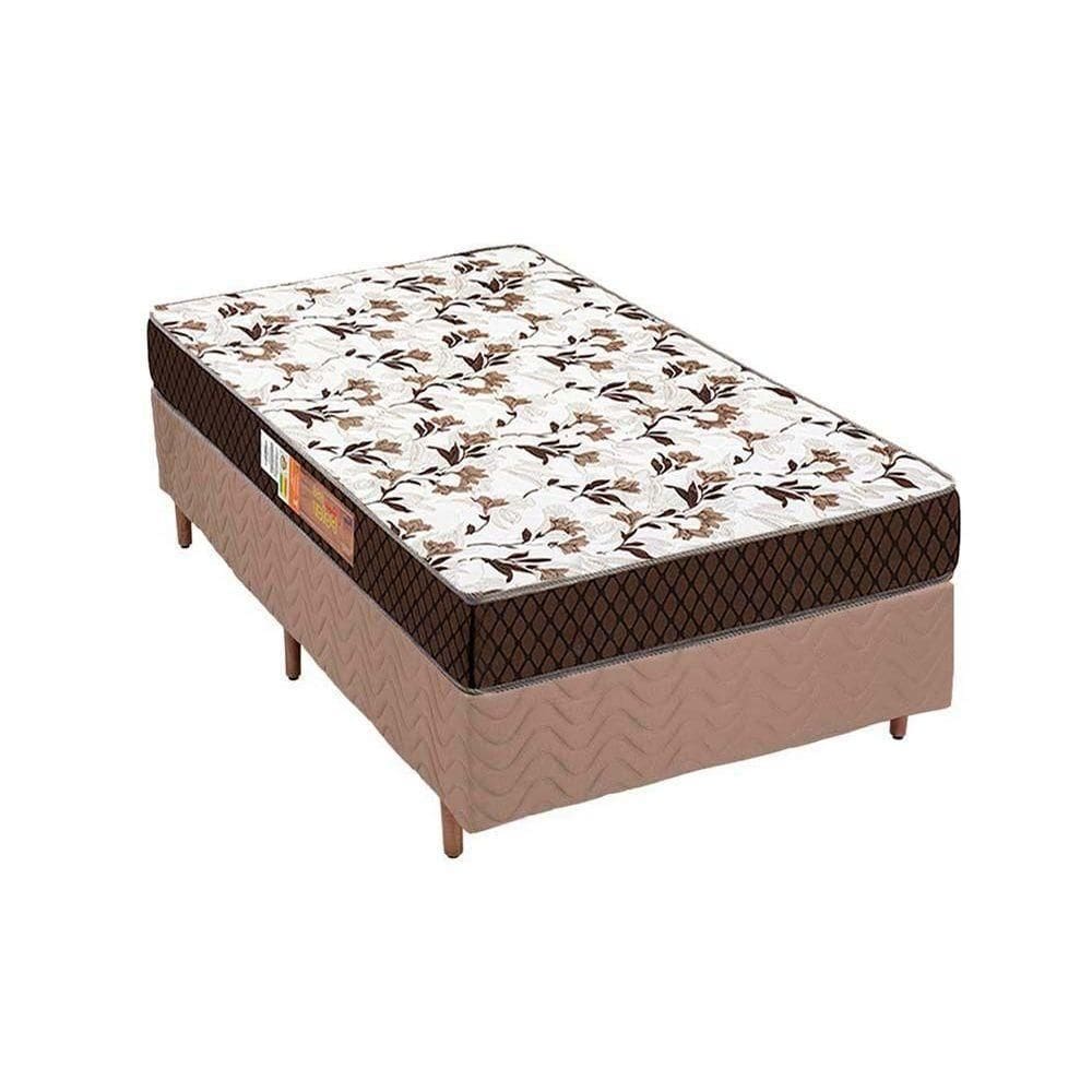 Cama Box Solteiro: Colchão Espuma Polar Pérola + Base Crc Rústico Clean(88X188)