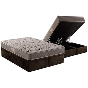 Cama Box Baú Queen: Colchão Anatômico Herval Ag65 Fort Black Firme Pillow Top + Base Brown(158X198)