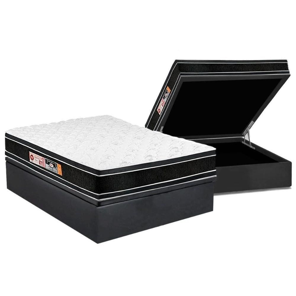 Cama Box Baú Casal: Colchão Espuma D33 Castor Black E White Double Face + Base Gray(138X188)