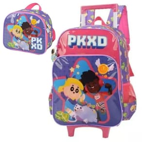 Kit Mochila Rodinhas Lancheira Pkxd Festas Menina Infantil