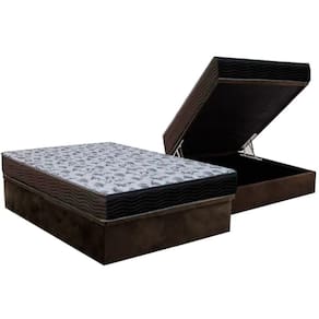 Cama Box Baú Casal: Colchão Ortopédico Ortobom D33 / Ep Iso 100 Ultra Firme + Base Brown(138X188)
